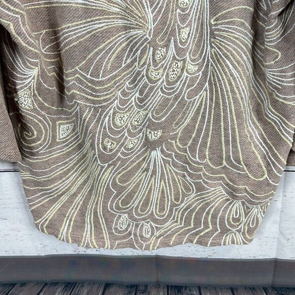 Akemi + Kin Top Shirt Womens Medium‎ Knit Beaded Bird Metallic Embroidered Boxy - Picture 2 of 13